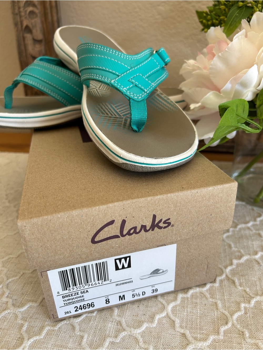 Clarks Sea Breeze Teal Casual Women's Strap Flip Flops, like new in a box,size 8 - Picture 9 of 9